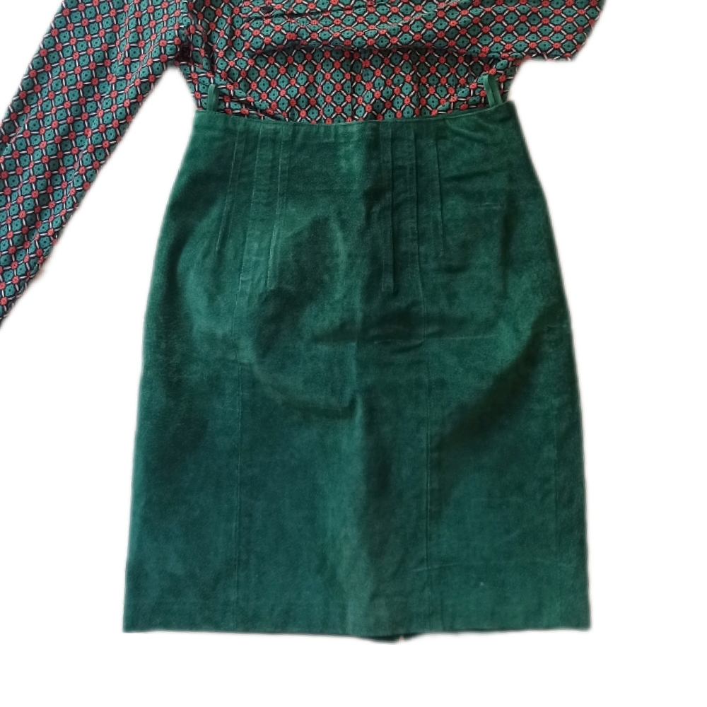 Vintage Eaton Forest Green Pig Split Suede A-Line Skirt - SOLD